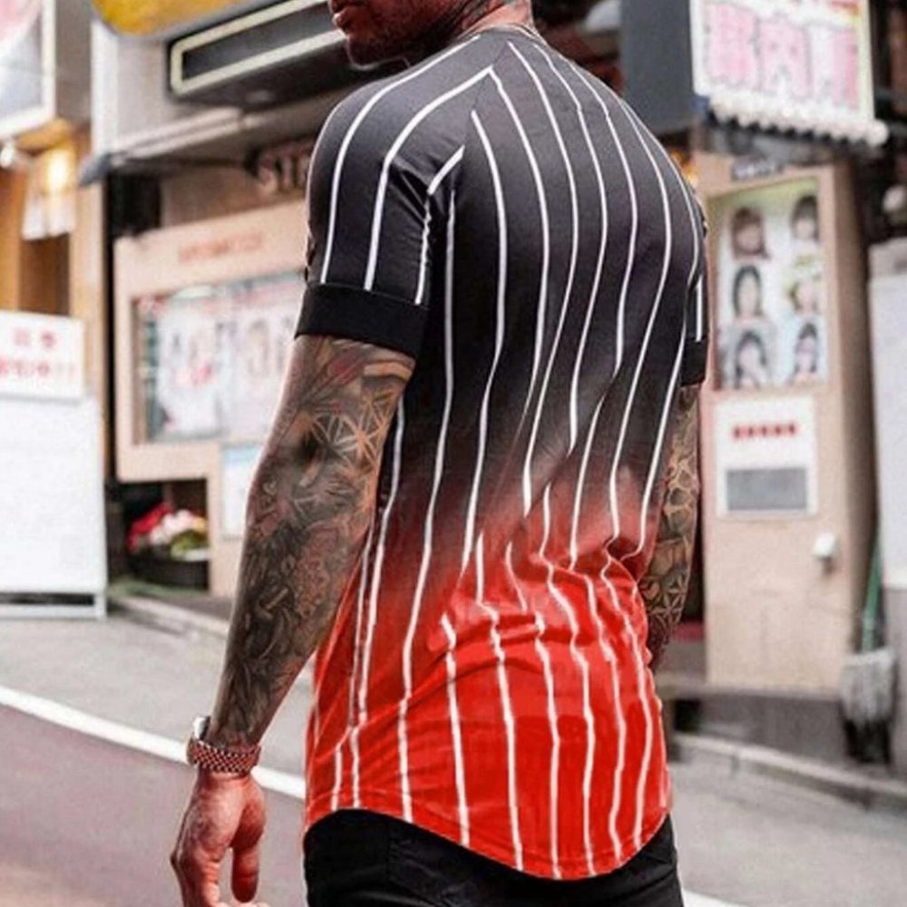 Red And Black Mens Striped Tee - Picture 2 of 5
